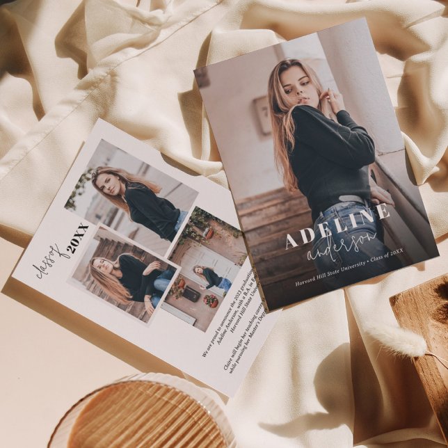 Faire-part Collage photo moderne Stylish Script Graduation (Créateur téléchargé)