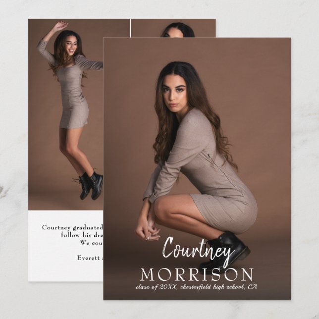 Faire-part Collage photo Nom personnalisé Texte superposé Gra (Devant / Derrière)