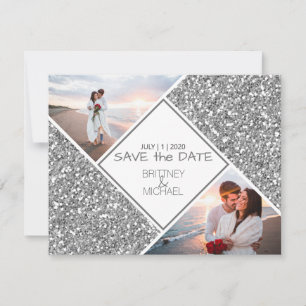 Faire-part Collage photo Parties scintillant argent
