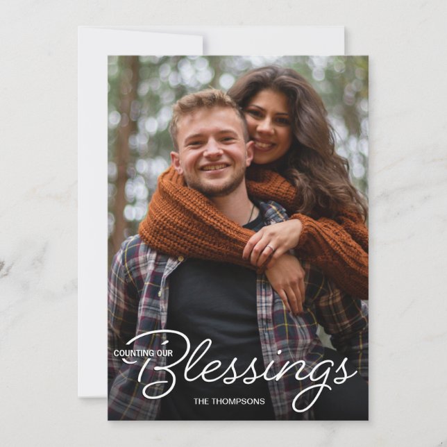 Faire-part Compter nos Bénédictions Première photo de Noël (Devant)