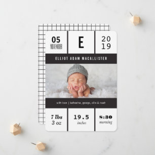 Faire-part Conception de photo de statistiques de bébé à gril