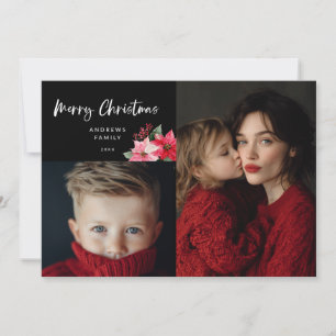 Faire-part Conception de poinsettia de Noël à l'aquarelle