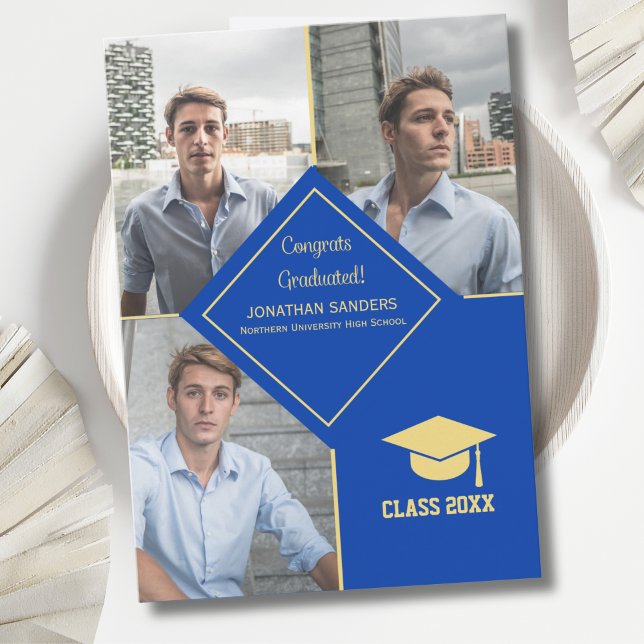 Faire-part Congrats Graduated Collage 3 Photos Blue (Créateur téléchargé)