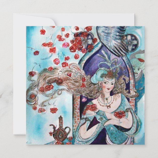 Faire-part CONTE DE FÉES TURC ,rouge vif bleu blanc rose (Devant)