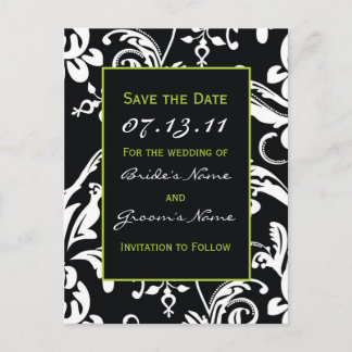 Faire-part contemporain de damas noir et vert à co