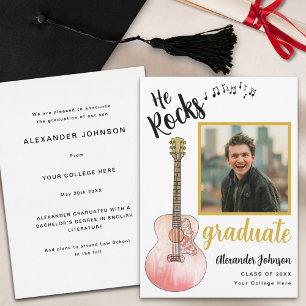 Faire-part Cool He Rocks Graduate Photo Modern Gold