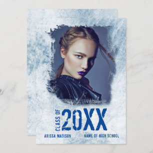 Faire-part Cool Moderne Grunge Double Face Photo Bleu Grad