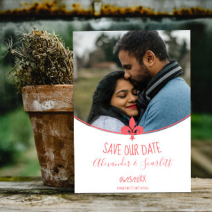 Faire-part Coral Fleur de Lis Photo Save The Date