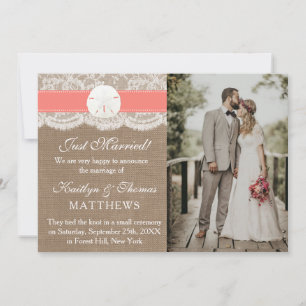 Faire-part Coral Sand Dollar Plage Mariage Photo Mariage