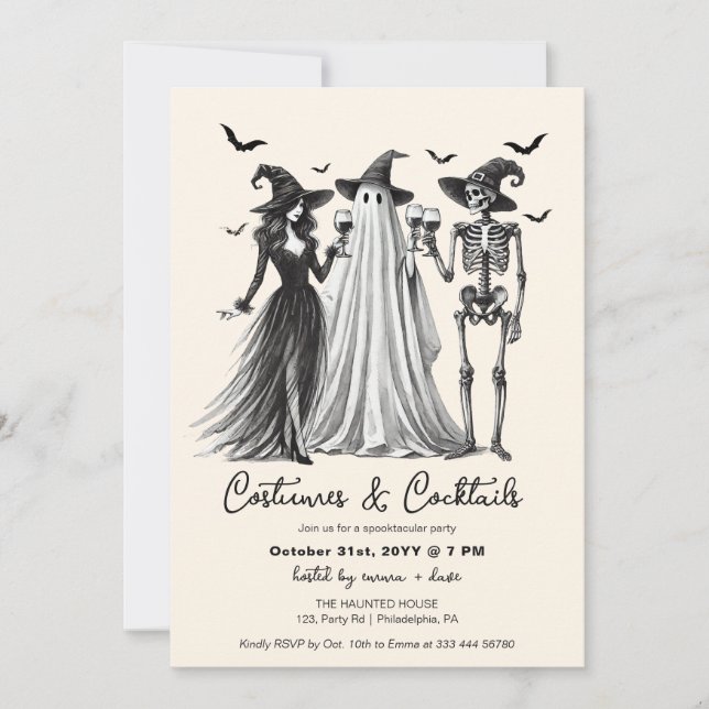Faire-part Costumes et cocktails de fête d'Halloween pour adu (Devant)