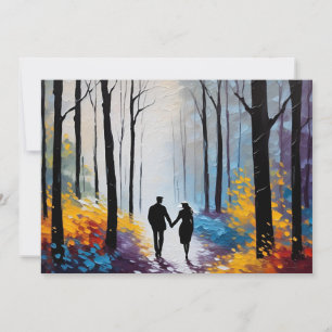 Faire-part Couple de silhouette romantique en feuillage Abstr