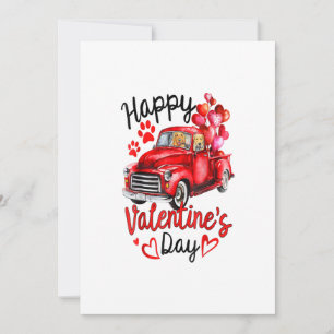 Faire-part Couple Golden Retriever Red Truck Happy Valentines