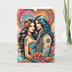 Faire-part Couple hippie avec Coeur psychédélique
