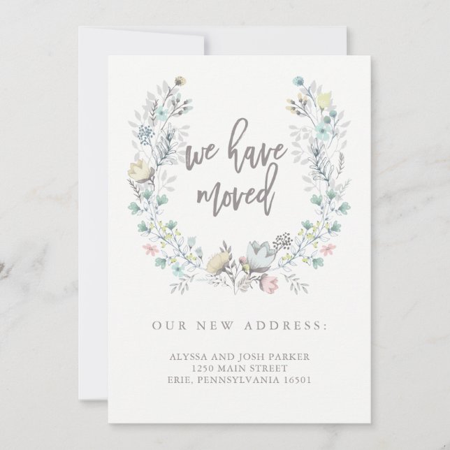 Faire-part Couronne botanique florale aquarelle | Nouvelle ad (Devant)