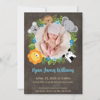 Faire-part Couronne de Fleurs Bleues Jungle Safari Naissance
