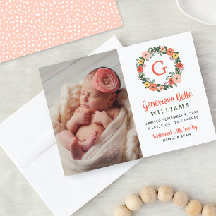 Faire-part Couronne de fleurs de corail avec monogramme pour 