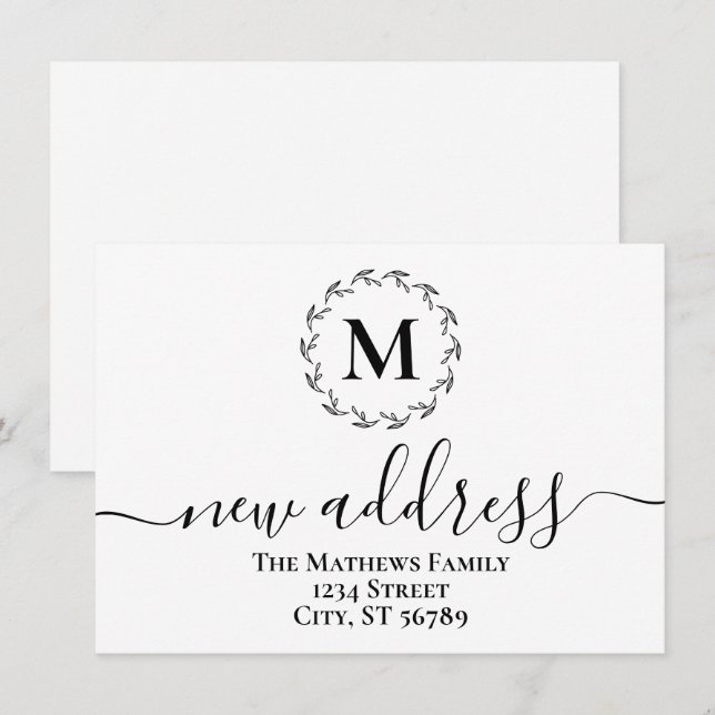 Faire-part Couronne de monogramme botanique simple pour nouve (Devant / Derrière)