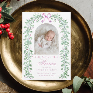 Faire-part Couronne de Noël Fille Bébé Naissance Rose Prépa