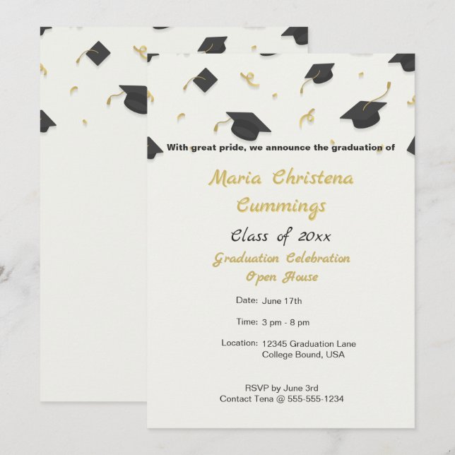 Faire-part Couvre-chef blanc et remise des diplômes avec conf (Devant / Derrière)