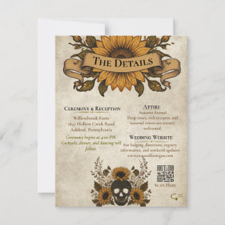 Faire-part Crâne de Tournesol Gothique Automne Halloween Vint