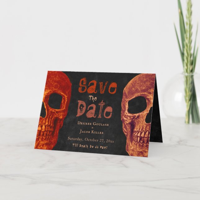 Faire-part Crâne gothique Orange Noir Halloween Enregistrer l (Devant)