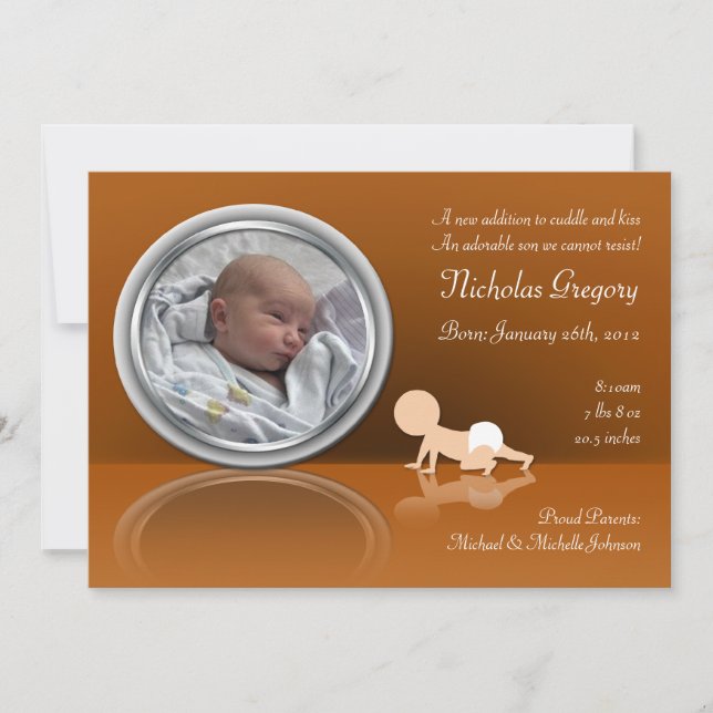 Faire-part Crawling Baby Reflection Annonces de naissance (Devant)