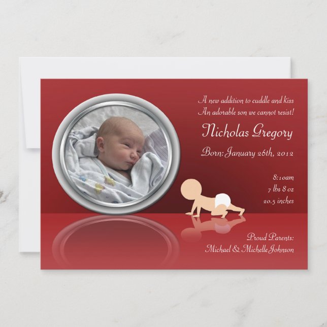 Faire-part Crawling Baby Reflection Annonces de naissance (Devant)