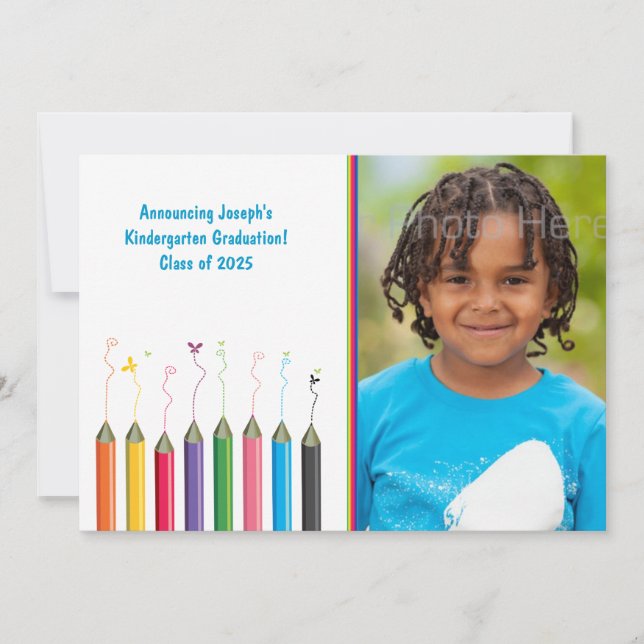 Faire-part Crayons colorés Jeune Texte Grad Photo (Devant)