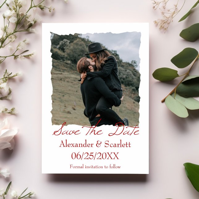 Faire-part Crimson Jagged Frame Photo Enregistrer La Date (Crimson Jagged Frame Photo Save the Date)