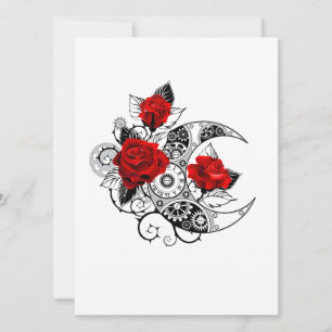 Faire-part Croissant mécanique avec roses rouges