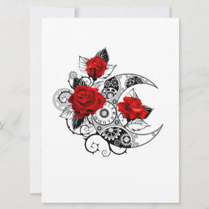 Faire-part Croissant mécanique avec roses rouges
