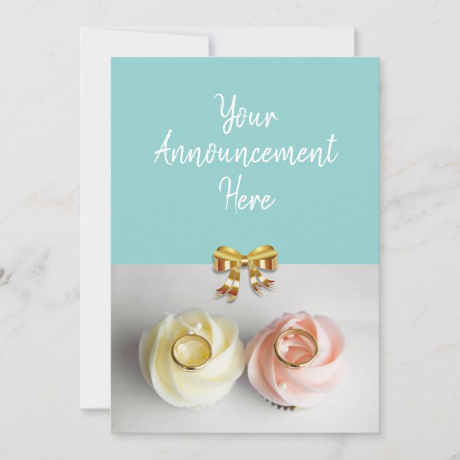 Faire-part Cupcakes de mariage surmontés d'alliances (Devant)