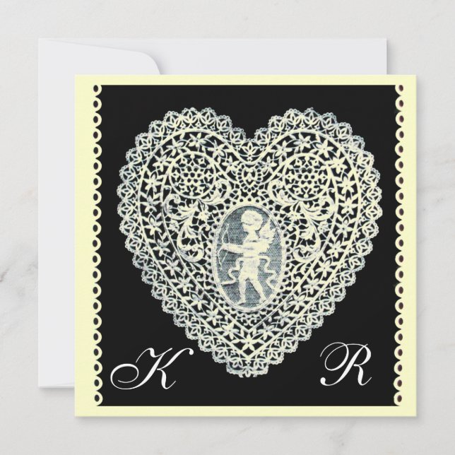 Faire-part CUPID LACE COEUR MONOGRAM glace papier métallique (Devant)