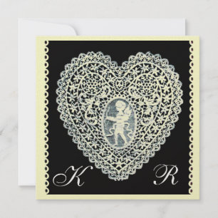 Faire-part CUPID LACE COEUR MONOGRAM glace papier métallique