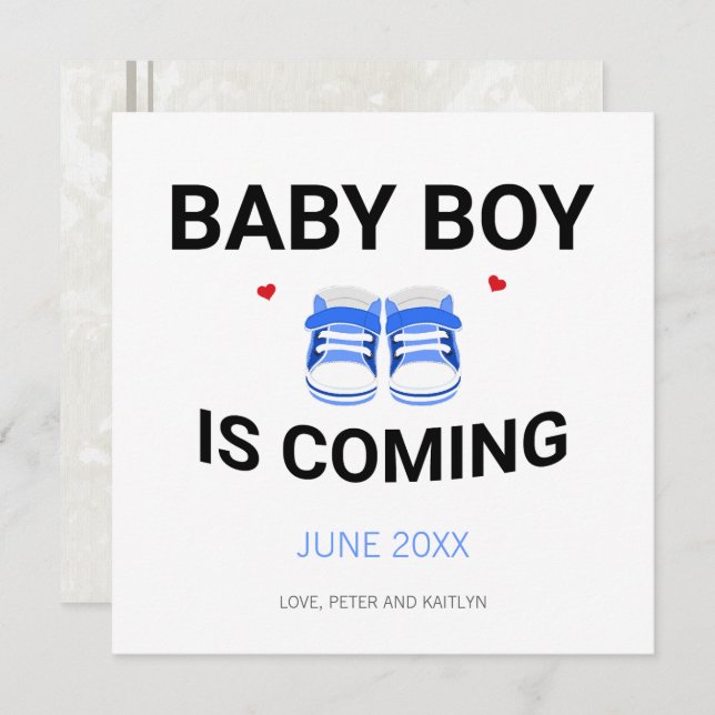 Faire-part Cute Baby Boy Shoes Coming Soon Blue Pregnancy (Devant / Derrière)