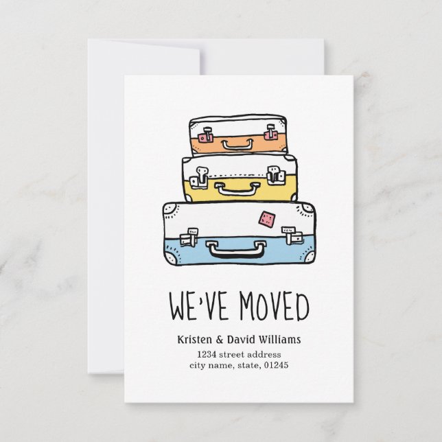 Faire-part Cute Funny Hand Drawn Suitcase Nous avons déménagé (Devant)