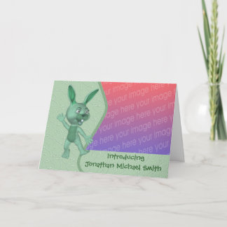 Faire-part Cute Green Rabbit Nouvelle photo bébé