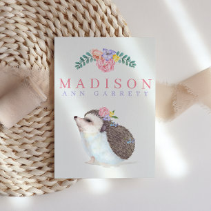 Faire-part Cute Hedgehog rose bébé fille photo naissance