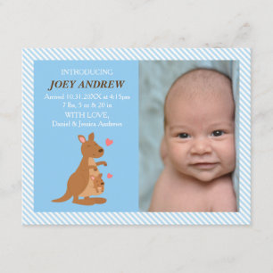 Faire-part Cute Kangaroo Joey Baby Photo Annonces de naissanc