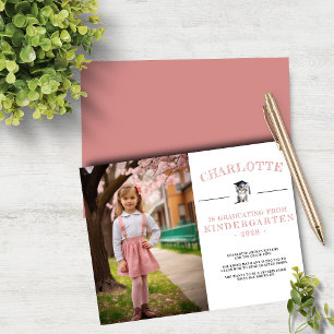Faire-part Cute Kitten Rose Kindergarten Graduation