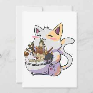 Faire-part Cute Neko Chat avec nouilles Ramen Bowl Anime Japo