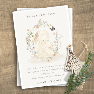 Faire-part Cute Pastel Baby Mum Bunny Floral Wreath Baby