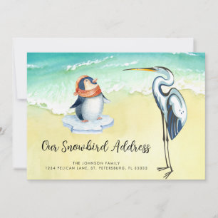 Faire-part Cute Penguin Blue Heron Beach Snowbird Adresse