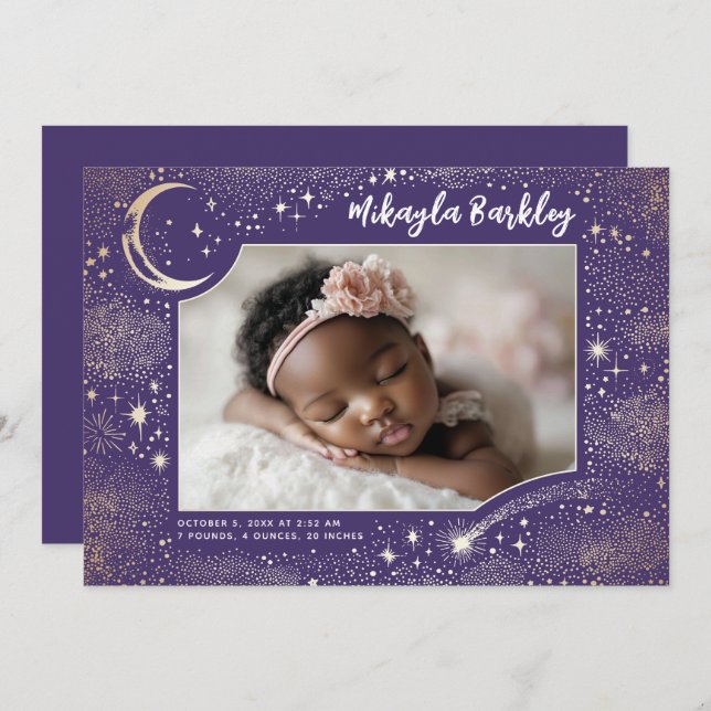 Faire-part Cute Stars Lune Celestin Nouveau-né Photo Naissanc (Devant / Derrière)