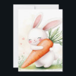 Faire-part Cute Watercolor Spring Bunny Carrot<br><div class="desc">A happy little bunny hugging a big carrot with pure joy.</div>
