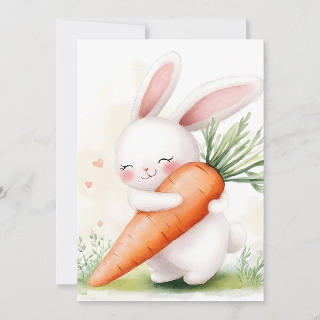 Faire-part Cute Watercolor Spring Bunny Carrot (Devant)