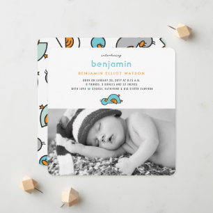 Faire-part Cute Whimsical Baby Ducklings Baby Boy Photo Naiss