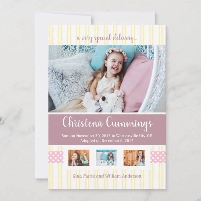 Faire-part d'adoption des rayures de pépinière ros (Devant)