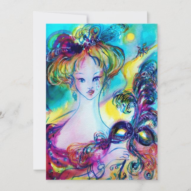 Faire-part DAME AVEC MASQUE / Bal mascarade vénitienne (Devant)