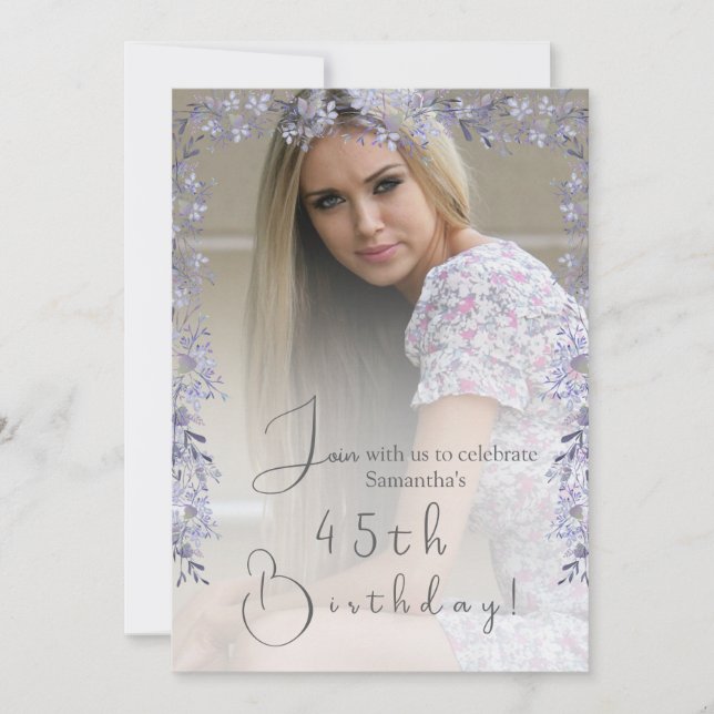 Faire-part d'anniversaire avec photo vintage lavan (Devant)